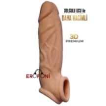 Erofoni Premium Model Ucu 5 Cm Dolgulu 18 Cm Testise Takılmalı Ultra Süper Realistik Uzatmalı Penis Kılıfı