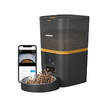 Haustier Qq005 Siyah Kameralı Akıllı Kedi Köpek Otomatik Mama Kabı, Tuya App-wifi Uzaktan Kontrol, Sesle Çağırma, 480p Kamera, 6lt Hazne, Metal Kase
