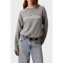 Calvin Klein % 100 Pamuk Logolu Relaxed Fit Bisiklet Yaka Kazak Lv044g313gp7a Bayan Kazak Lv044g313g P7a Gri Melanj