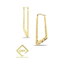 Çgk Çiğdem Gürel Kuyumculuk Geometrik Mat Yüzeyli Altın Küpe Gold