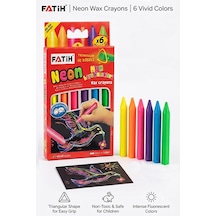 Neon Üçgen Mum Boya 6 Lı 1 Paket Fatih 6 Renk Üçgen Mumboya Elleri Kirletmeyen Yıkanabilir Silinebilir Karton Kutu Çok Renkli