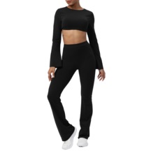 Kadın Sırt Dekolteli Skinny Yoga Kıyafet Takım Siyah