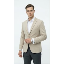Plus Scorpion Erkek Kolu Yamalı Blazer Ceket Taş Renk, İtalyan Kesim Slim Fit, Şık Tasarım Taş