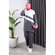 Çapraz Garnili Ribanalı Spor Takım Antrasit Ekru Çok Renkli