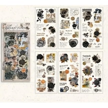 Vintage Sticker Stiker Çıkartma Etiket 6'lı Set- Elegant Flowers Çok Renkli