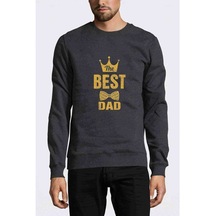 The Best Dad Baskılı Füme Antrasit Erkek Örme Sweatshirt