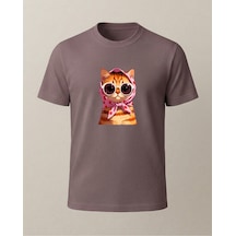 Başörtülü Sarı Kedi -sarman- Baskılı T-shirt Kahverengi
