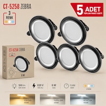 Ct-5257 Zebra Led Spot 3 Renk Işık Siyah Kasa 5 Adet Beyaz