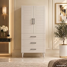 Tortona Çok Amaçlı Dolap 60 Cm 2 Kapak 3 Çekmece Soft Beyaz - Çok Amaçlı Erzak Dolabı