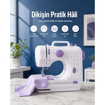 Ev Tipi Kullanım İçin 12 Farklı Dikiş Desenli Mini Dikiş Makinesi Ayak Pedallı Led Işıklı