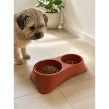 Hubrendy Sh İkili Model Beton Kedi Köpek Mama Ve Su Kabı 24cm 12cm 5cm - Kiremit