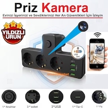 3'lü Akım Korumalı Priz Wifi Ev Güvenlik Kamerası Dünyanın Heryerinden Canlı Izlenir+kayıt Yapar