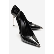 Luvishoes Carlas Siyah Rugan Kadın Topuklu Ayakkabı Rugan Siyah