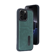 Apple iPhone Uyumlu 14 Pro Max Kılıf Sara Kartvizitli Deri Kılıf - Koyu Yeşil Bz8683140835699