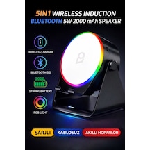 5w İndüksiyonlu Bluetooth Hoparlör 2000mah Rgb Işıklı Standlı Telefon Ses Yükseltici Speaker Güçlü