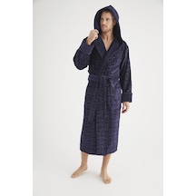Jakarlı %100 Cotton Erkek Bornozu Lacivert