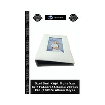 Özel Seri Kâğıt Muhafaza Kılıf Fotoğraf Albümü 200'lük 4x6 10x15 Albüm Beyaz