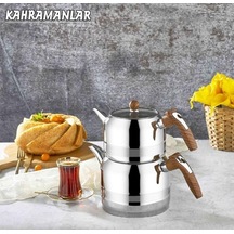 Kahramanlar Çelik Yağmur Orta Boy Çelik Çaydanlık Ahşap Çelik