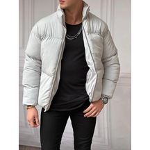 Modefendi %100 Dolum Elyaf Şişme Mont Beyaz