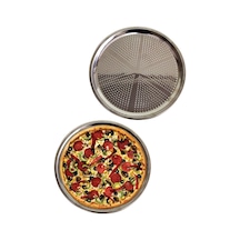 Paslanmaz Çelik Pizza Tepsisi,delikli Lahmacun Ve Pizza Tavası,fırın Tepisisi 36 Cm Krom