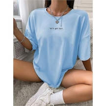 Let's Get Lost T-shirt - Bebe Mavisi Baskılı Oversize Bisiklet Yaka Kısa Kol Bebe Mavisi