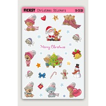 Sevimli Ayıcık Teddy Bear Yılbaşı Yeni Yıl Temalı Sticker Seti - 30 Adet Etiket Çıkartma Diğer