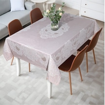 Pano Lace Pamuklu Masa Örtüsü 8 Kişilik 150x220 Cm Masa Örtüsü Pudra