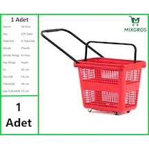 Tekerlekli Plastik Market Alışveriş El Sepeti 54 Litre Kırmızı 1 Adet