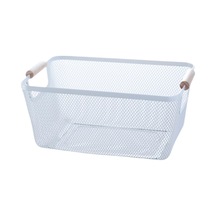 Suntek Ahşap Saplı Metal Tel Saklama Sepeti Makyaj Düzenleme Beyaz