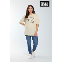 Superlife Süperlife Kadın Büyük Beden El Yazılı Brooklyn Baskılı 3xl-6xl Bisiklet Yaka Tshırt Spr25btsk510-6 Bej