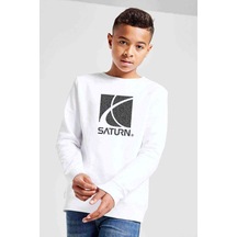 Tshirthane Saturn Baskılı Unisex Çocuk Beyaz Sweatshirt (528556881) Beyaz