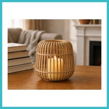 Bezos 3d Baskı Modern Kafes Tasarımlı Dekoratif Mumluk - Tealight Mumluk, Masaüstü Ev Ve Ofis Dekoru-bej Dfnbez