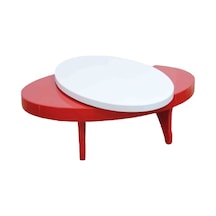 Orta Döner sehpa OVAL İNOVATİF Model Kayın Retro Ayak Mdf Tabla Parlak Beyaz ve Kırmız El Yapım