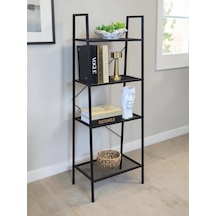Dekoratif Siyah Metal Piramit Kitaplık 4 Raflı Çok Amaçlı Stand Salon Ve Çalışma Odası Düzenleyici