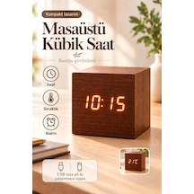 Ahşap Dijital Kübik Masa Saati Termometre Ve Alarm Çok Renkli