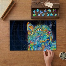 Neon Kedi Yakın Çekim Tasarımı 240 Parça Ahşap Puzzle Ahşap Kutuda Mpy60482