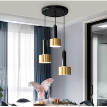 Rsylight Retro Metal Rustik Siyah Gold 3 Lü Dekoratif Sarkıt Avize Çap:30 Cm Beyaz