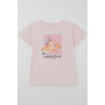 Breeze Kız Çocuk Kısa Kollu Tişört Narenciye Baskılı Taş Aksesuarlı 10-16 Yaş , Pembe