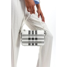 Just Polo Kadın Ekose Desenli Ayarlanabilir Askılı Şık El & Omuz Çantası Shoulder Bag Beyaz