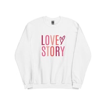 Magors Stıl-x Sevgililer Gününe Özel Love Story Baskılı, Pamuklu, Bisiklet Yaka, Unısex Sweatshırt Beyaz