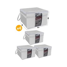 4 Adet - Pencereli Kazak Hurcu 45 X 40 X 30 Cm - Gri Halat Desen Renkli