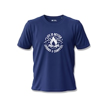 North Whiskers Life Is Better Around A Campfire Baskılı %100 Pamuklu Unisex Lacivert Kamp Tişörtü Lacivert - 875046011 Lacivert - 875046011 Lacivert
