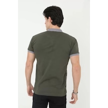Modi Green Baskı Detaylı Erkek Fit Duruş Grafik Haki Yeşil Slim Fit Pamuklu