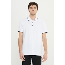 AC&Co / Altınyıldız Classics Erkek Beyaz %100 Pamuk Slim Fit Dar Kesim Polo Yaka Jakarlı Tişört Beyaz