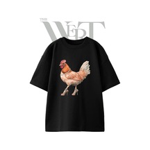 Thewert Chic Chicken Tasarım Baskılı Ünisex Siyah Oversize T-shirt