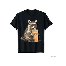 Flood Of Style Komik Rakun Buzlu Kahve Komik Hayvan Grafik Alaycı T-shirt Erkekler Kadınlar Için % 100% Pamu Siyah
