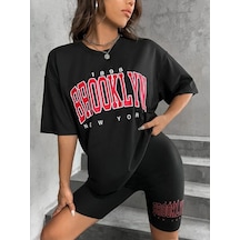 Startmore Kadın Beyaz Mavi Brooklyn Bisiklet Yaka Tshirt Siyah