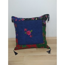 Aplikeli Otantik Minder - Kırlent Kılıf Takımı Lacivert