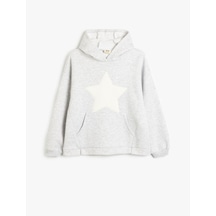 Koton Kapşonlu Sweatshirt Kanguru Cepli Uzun Kollu Yıldız Baskılı Şardonlu Gri 5wkg10202ak Gri