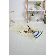 Banyo Halısı Dijital Baskılı Banyo Paspası 50x80 Polyester Kaymaz Tabanlı Duş Paspası Deer Beyaz